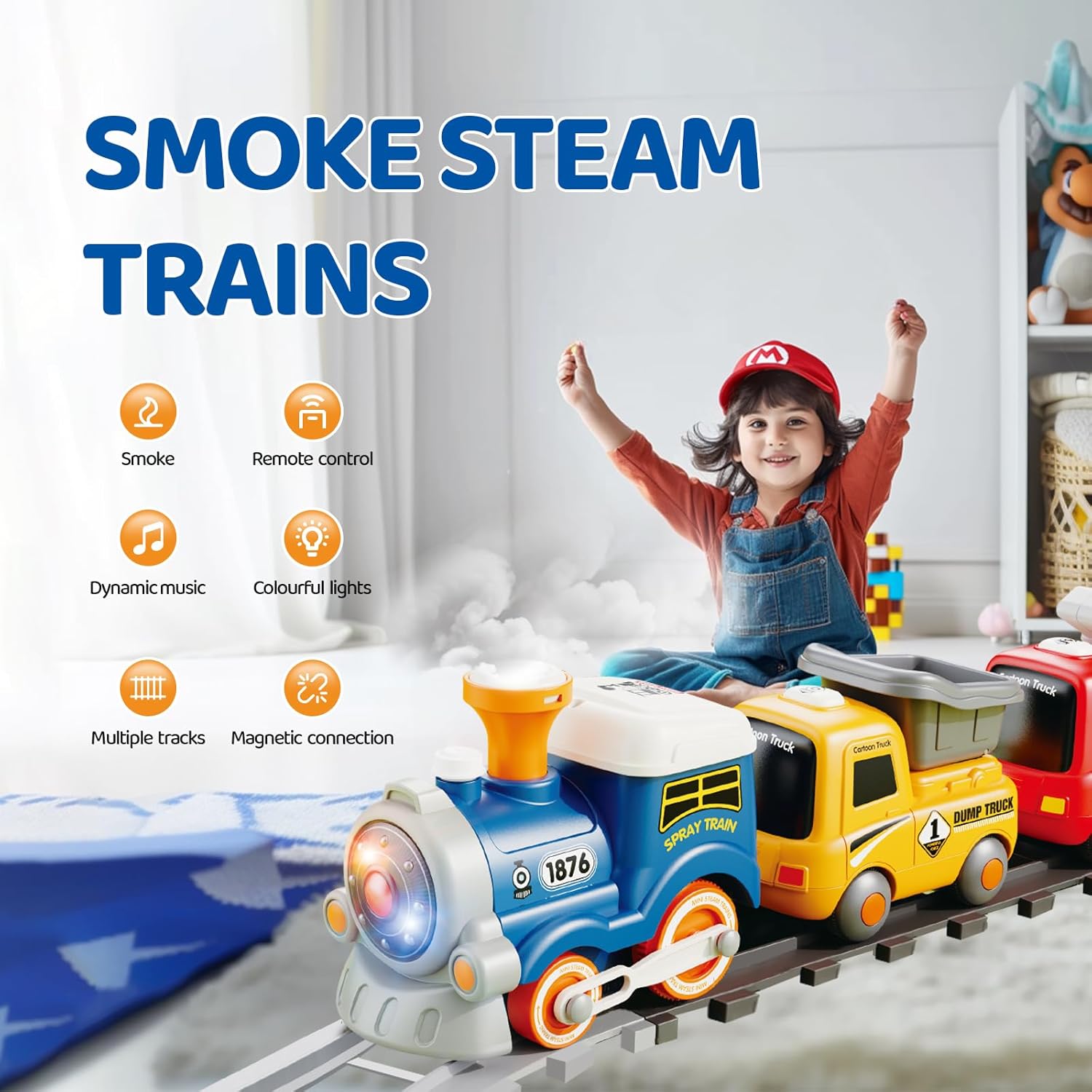 Remote control cartoon train (atomized smoke/light vocals/3-speed switch key) light-colored front