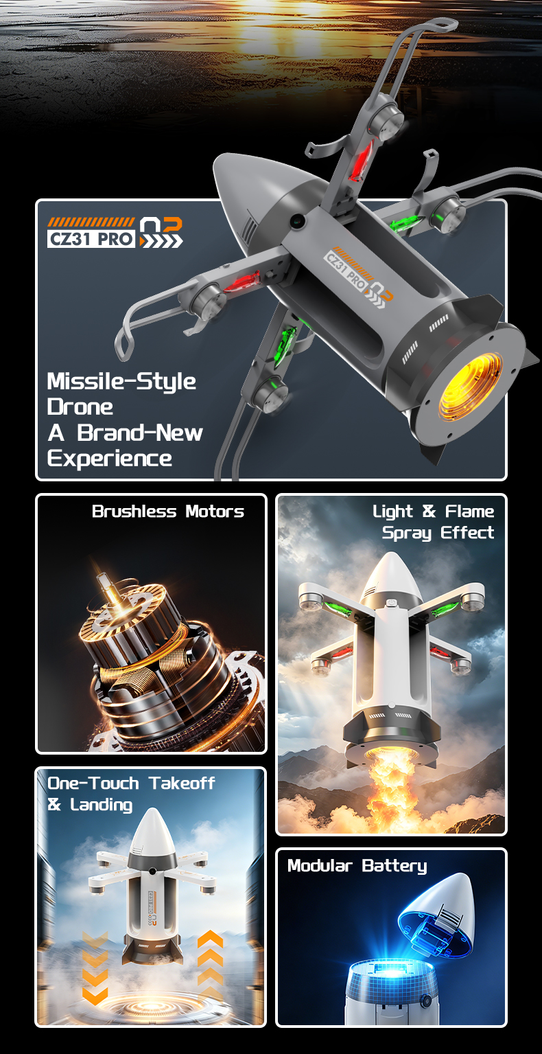 Brushless motor folding RC spray rocket with camera