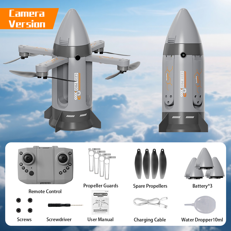 Brushless motor folding RC spray rocket with camera