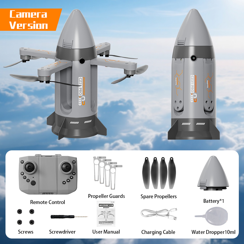 Brushless motor folding RC spray rocket with camera