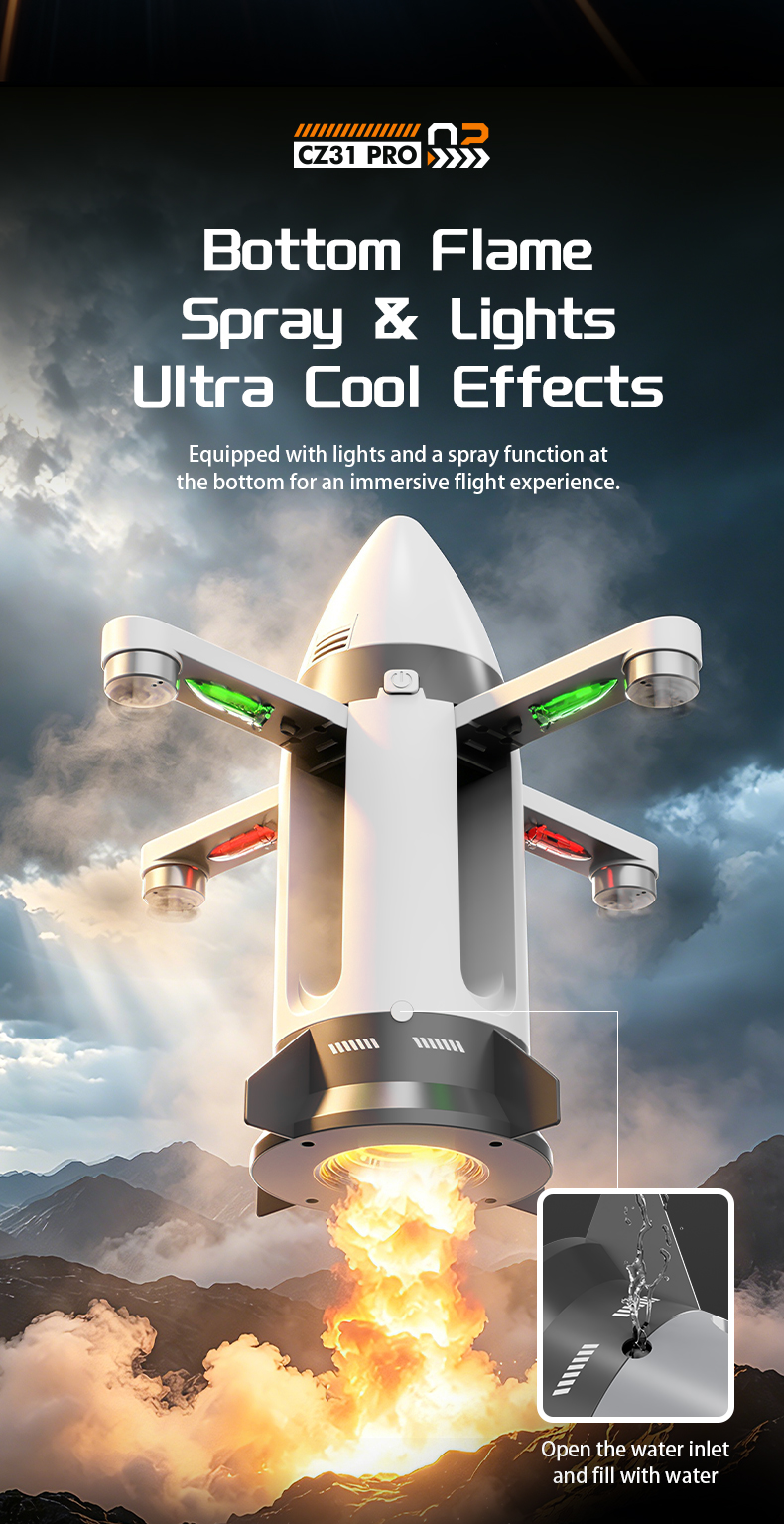 Brushless motor folding RC spray rocket with camera