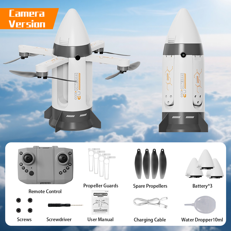 Brushless motor folding RC spray rocket with camera