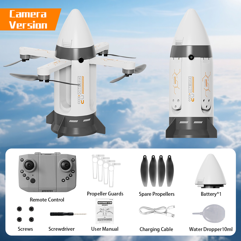 Brushless motor folding RC spray rocket with camera
