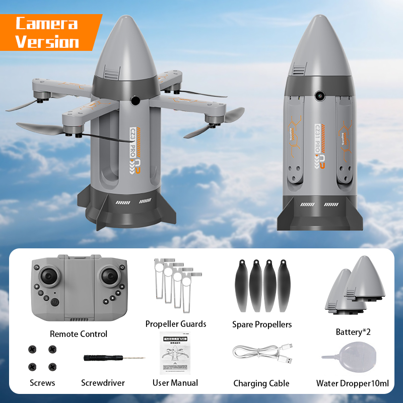 Brushless motor folding RC spray rocket with camera