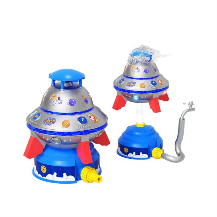 The UFO sprinkler has a light that can rotate