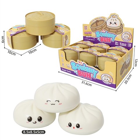 White Mini Bun Squishy with Steamer Display Box