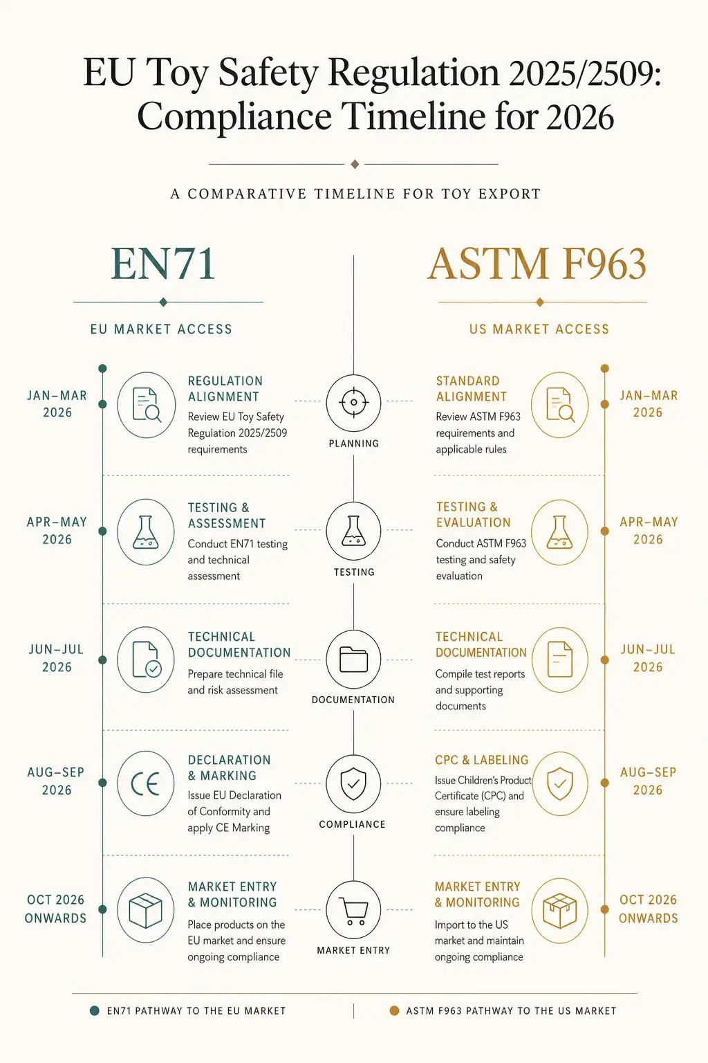 Explanatory diagram for EU Toy Safety Regulation 2025/2509: Compliance Timeline for 2026