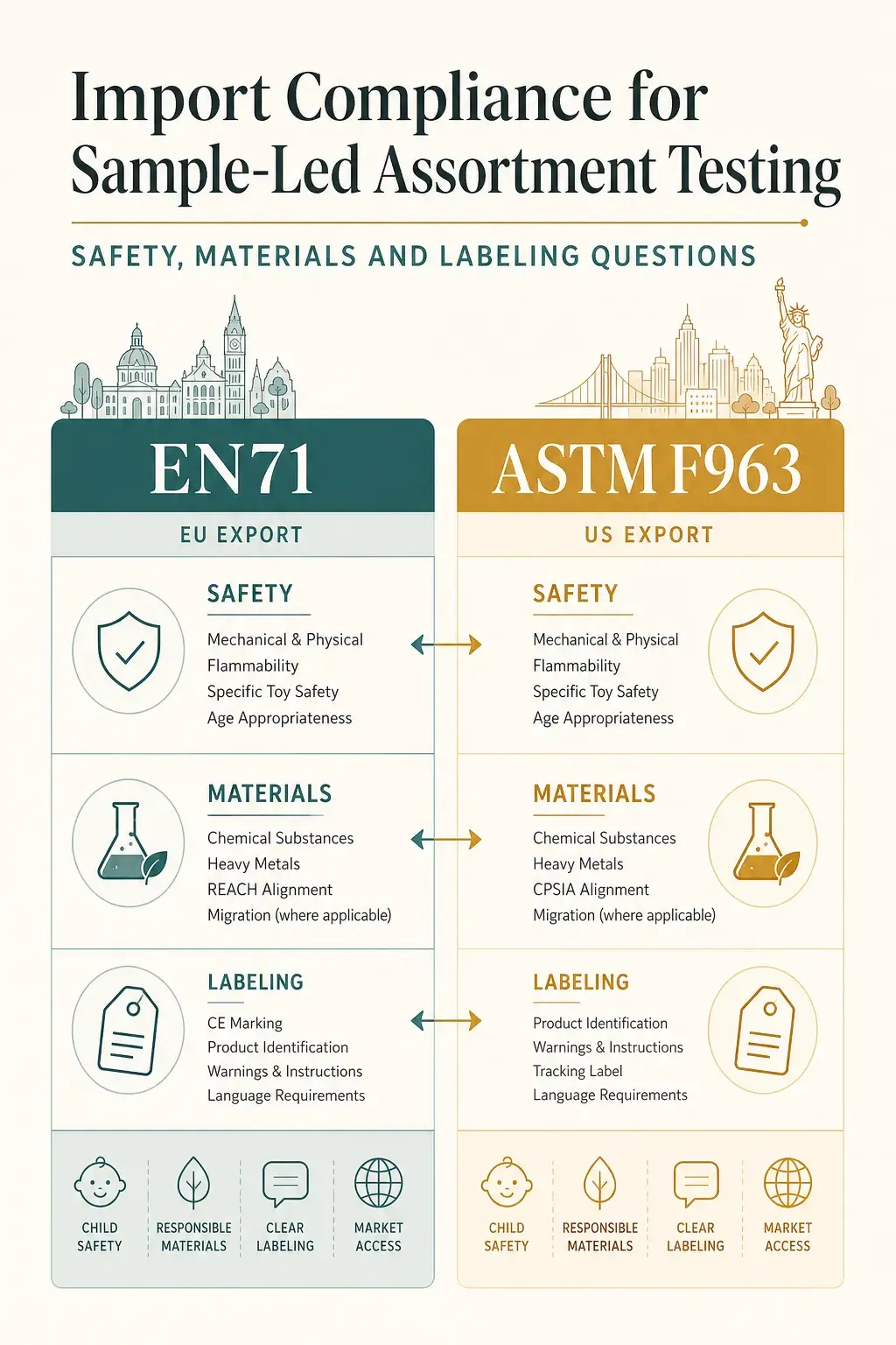 Explanatory diagram for Import compliance for sample-led assortment testing: safety, materials and label