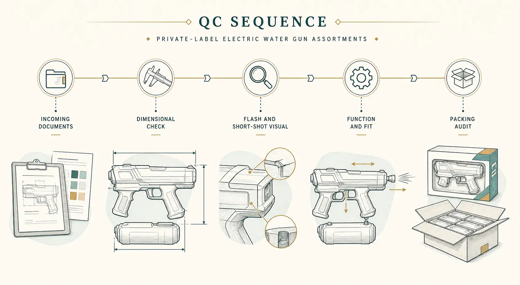 Explanatory diagram for Private-label electric water gun assortments: color, logo, packaging and sample