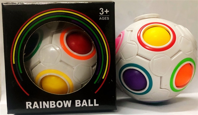 CPS342716 12-Hole Rainbow Stress-Relief Spinning Ball with visible silicone beads and rainbow color segments.