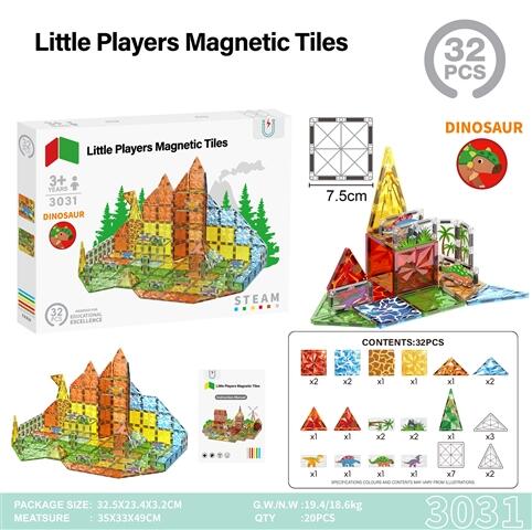 CPS351674 7.5 Magnetic Tiles 32-Piece Dinosaur Set