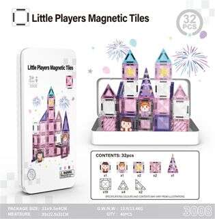 3.75-inch magnetic tiles, pink castle set, 32 pieces